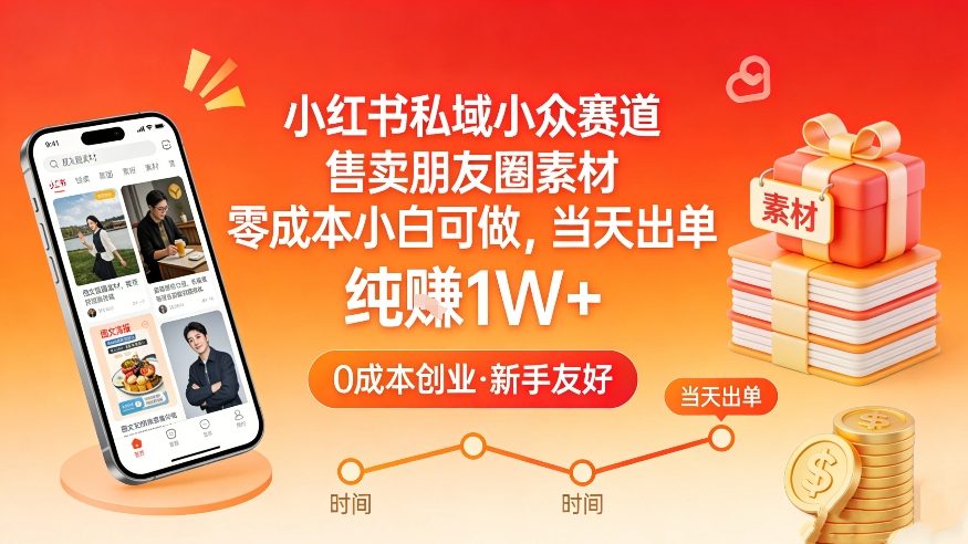 小红书私域小众赛道，售卖朋友圈素材，零成本小白可做，当天出单，月入1W+插图