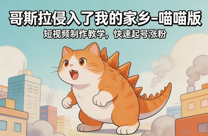 哥斯拉侵入了我的家乡–喵喵版短视频制作教学，快速起号涨粉插图