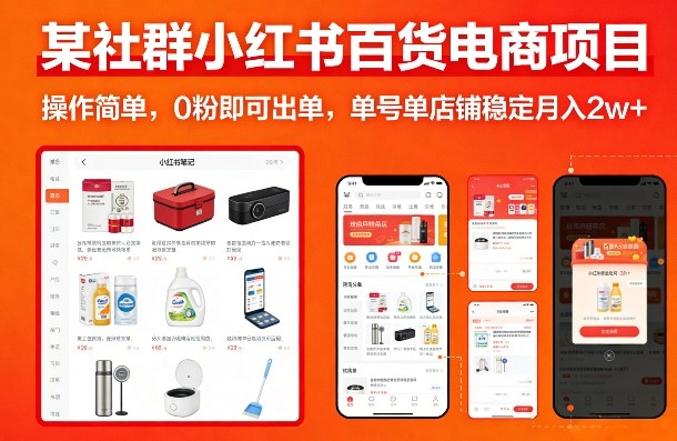 某社群小红书百货电商项目，操作简单，0粉即可出单，单号单店铺稳定月入2w+插图