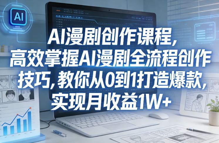 某社群AI漫剧创作课程，高效掌握AI漫剧全流程创作技巧，教你从0到1打造爆款，实现月收益1W+插图