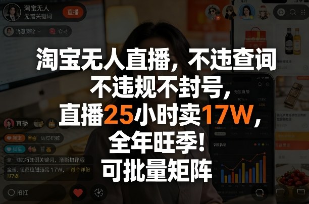 淘宝无人直播，不违规不封号，直播25小时卖17W，全年旺季！可批量矩阵插图
