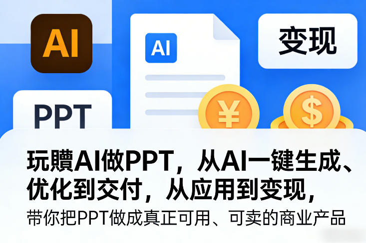 玩賺AI做PPT，从AI一键生成、优化到交付，从应用到变现，带你把PPT做成真正可用、可卖的商业产品插图