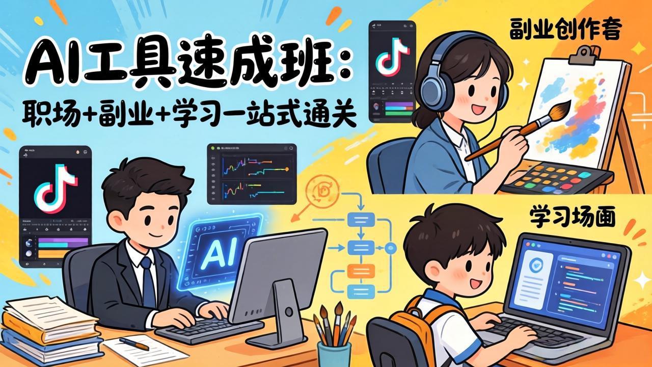 （17650期）AI工具速成班：职场+副业+学习一站式通关，20+爆款类型+剪映技巧+抖音算法，0基础快速上手插图