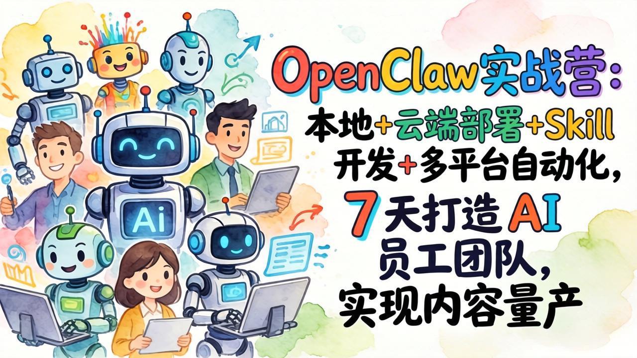 (17626期)OpenClaw实战营:本地+云端部署+Skill开发+多平台自动化,7 天打造 AI 员工团队,实现内容量产插图 (17626期)OpenClaw实战营:本地+云端部署+Skill开发+多平台自动化,7 天打造 AI 员工团队,实现内容量产插图