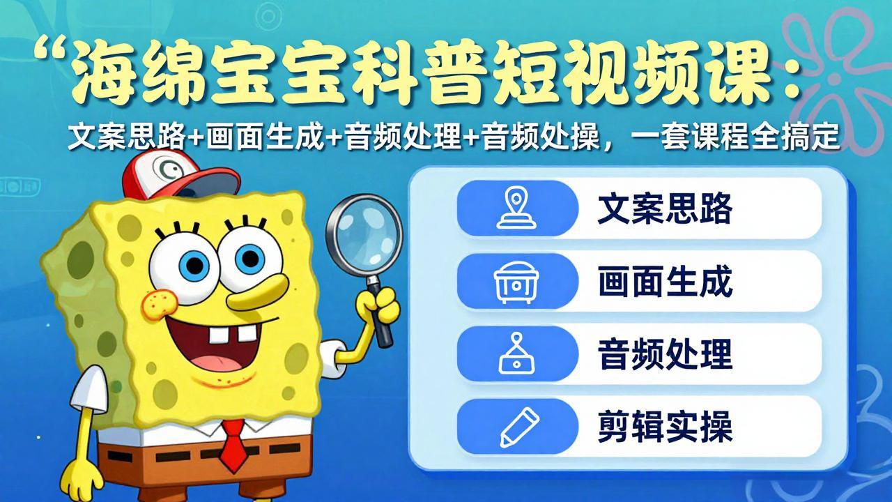 （17756期）海绵宝宝科普短视频课：文案思路+画面生成+音频处理+剪辑实操，一套课程全搞定插图