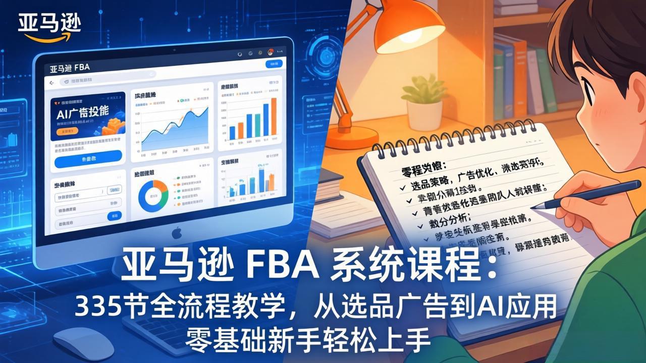 （17744期）亚马逊 FBA 系统课程（更新26年3月）：335节全流程教学，从选品广告到AI应用，零基础新手轻…插图