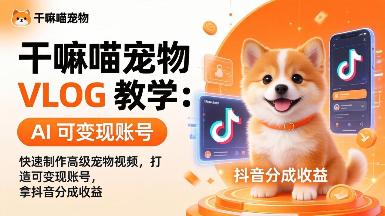 （17888期）干嘛喵宠物 VLOG 教学：AI 快速制作高级宠物视频，打造可变现账号，拿抖音分成收益插图