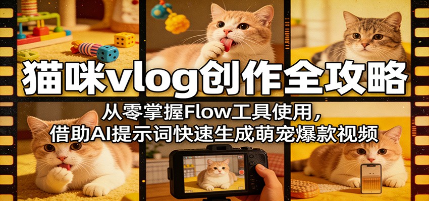 猫咪vlog创作全攻略：从零掌握Flow工具使用，借助AI提示词快速生成萌宠爆款视频插图