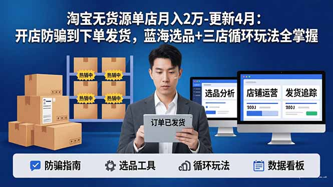 （18188期）淘宝无货源5.0单店月入2万-更新4月：开店防骗到下单发货，蓝海选品+三店循环玩法全掌握插图