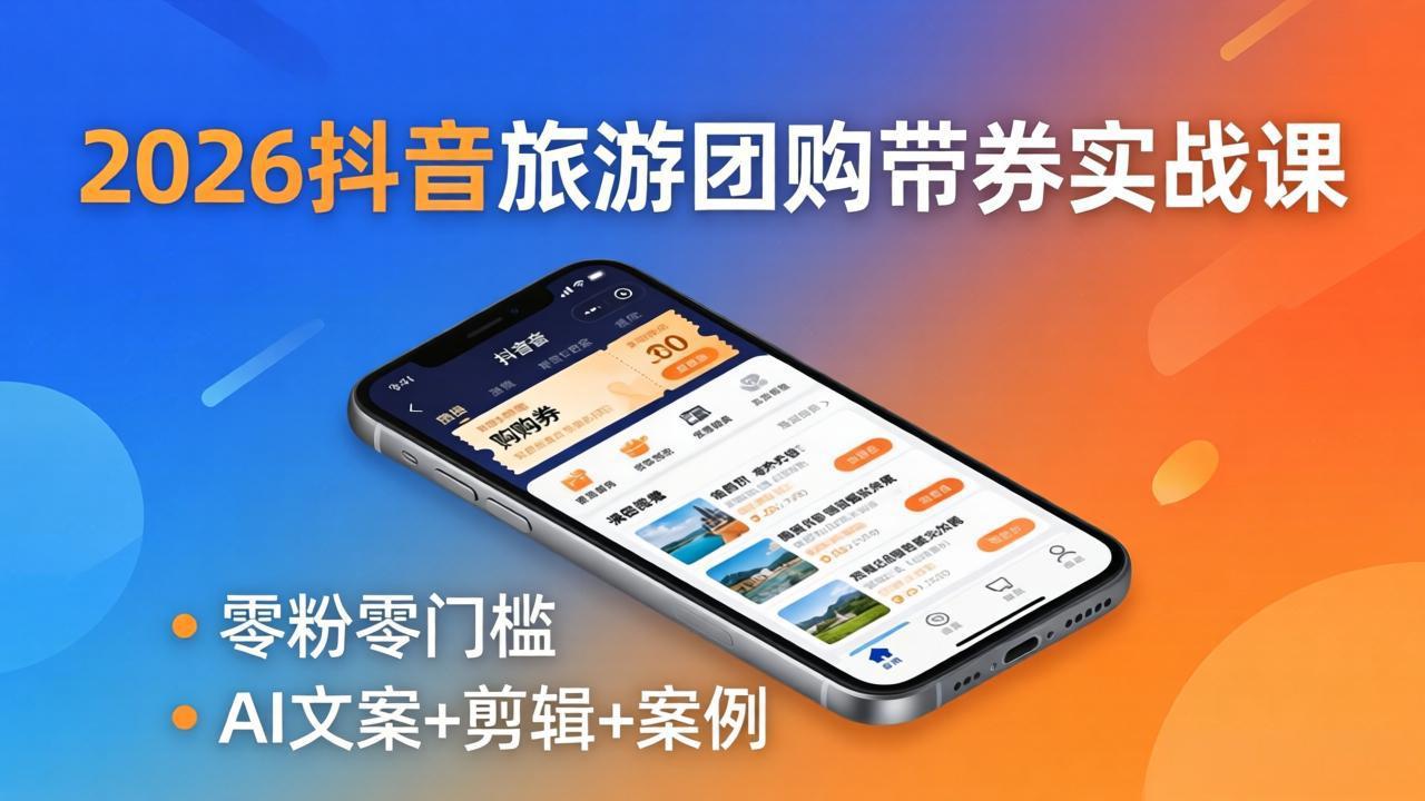 （18175期）2026抖音旅游团购带券实战课：零粉零门槛，AI文案+剪辑+案例，躺着赚门票佣金插图