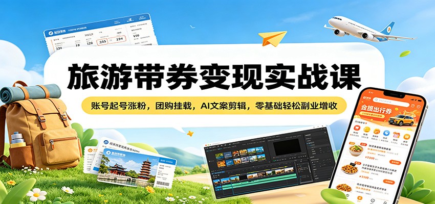 旅游带券变现实战课：账号起号涨粉，团购挂载，AI文案剪辑，零基础轻松副业增收插图
