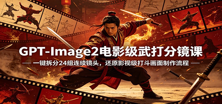 GPT-Image2电影级武打分镜课：一键拆分24组连续镜头，还原影视级打斗画面制作流程插图