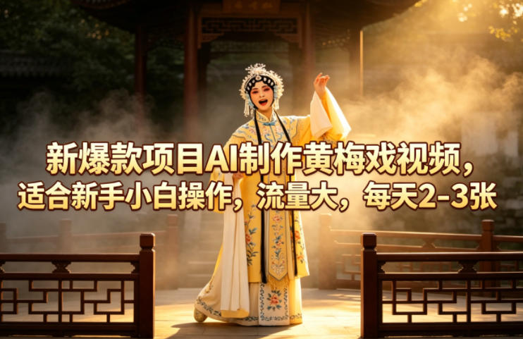 新爆款项目AI制作黄梅戏视频，适合新手小白操作，流量大，每天2-3张插图
