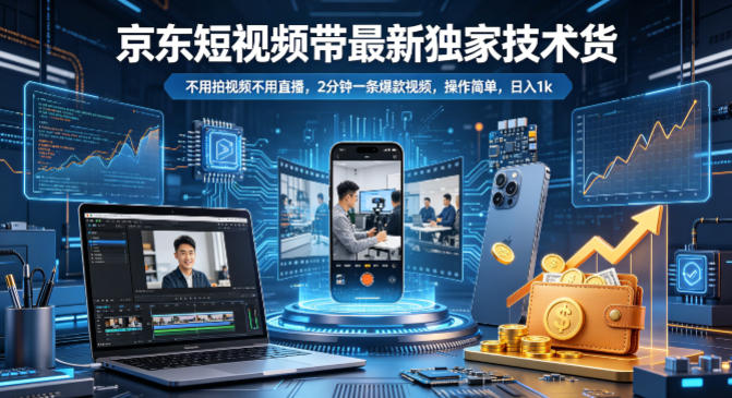 京东短视频带货最新独家技术，不用拍视频不用直播，2分钟一条爆款视频，操作简单，日入1k+插图