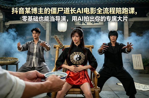 抖音某博主的僵尸道长AI电影全流程陪跑课，零基础也能当导演，用AI拍出你的专属大片插图
