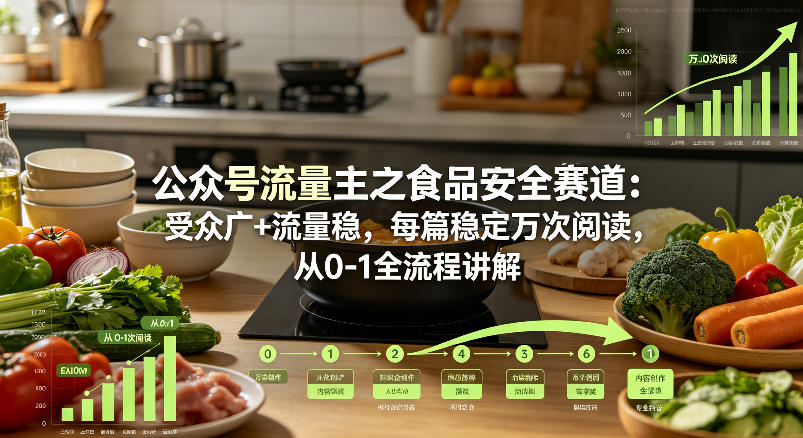 公众号流量主之食品安全赛道，受众广+流量稳，每篇作品稳定万次阅读，从0-1全流程讲解插图