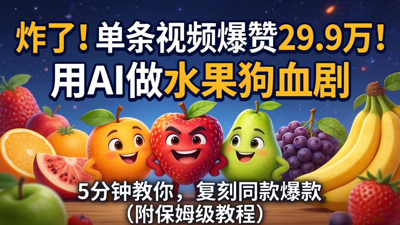 （18205期）炸了！单条视频爆赞 29.9 万！用 AI 做水果狗血剧，5 分钟教你，复刻同款爆款（附保姆级教程）插图
