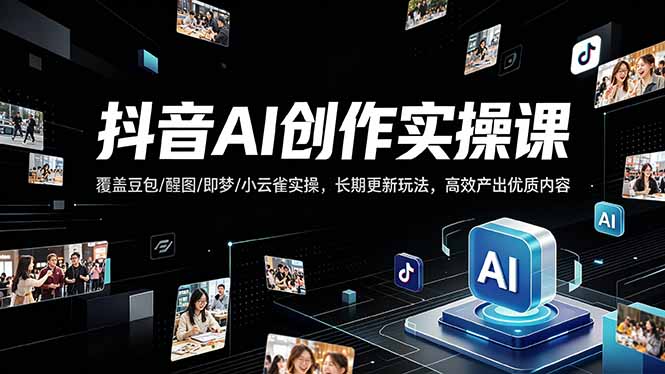 （18197期）抖音AI创作变现课，覆盖豆包/醒图/即梦/小云雀实操，长期更新玩法，高效产出优质内容插图