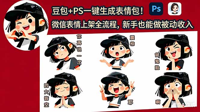 （18402期）豆包+PS一键生成表情包！微信表情上架全流程，新手也能做被动收入插图