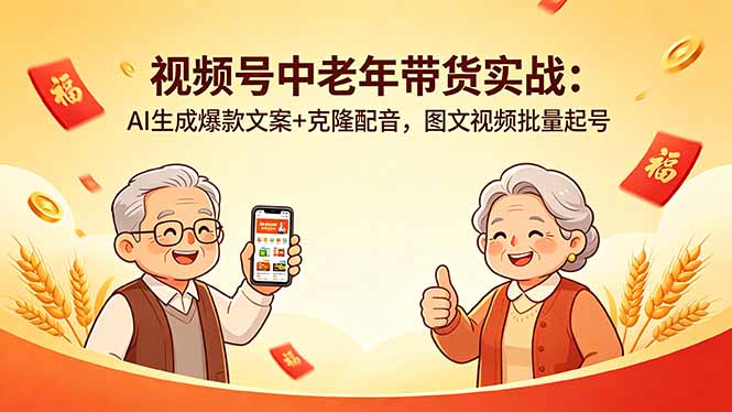（18396期）视频号中老年带货实战：AI生成爆款文案+克隆配音，图文视频批量起号插图
