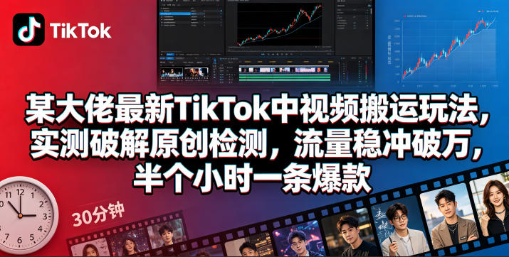 某大佬最新TikTok中视频搬运玩法，实测破解原创检测，流量稳冲破万，半个小时一条爆款插图