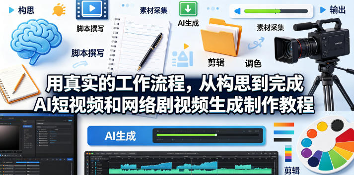 用真实的工作流程，从构思到完成AI短视频和网络剧视频生成制作教程-中英字幕插图