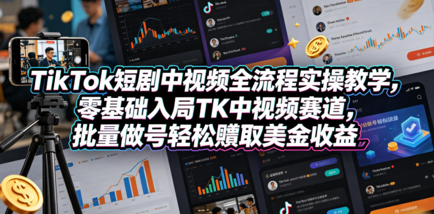 TikTok短剧中视频全流程实操教学，零基础入局TK中视频赛道，批量做号轻松賺取美金收益插图