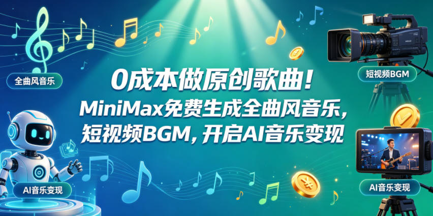 0成本做原创歌曲！MiniMax免费生成全曲风音乐，短视频BGM，开启AI音乐变现插图