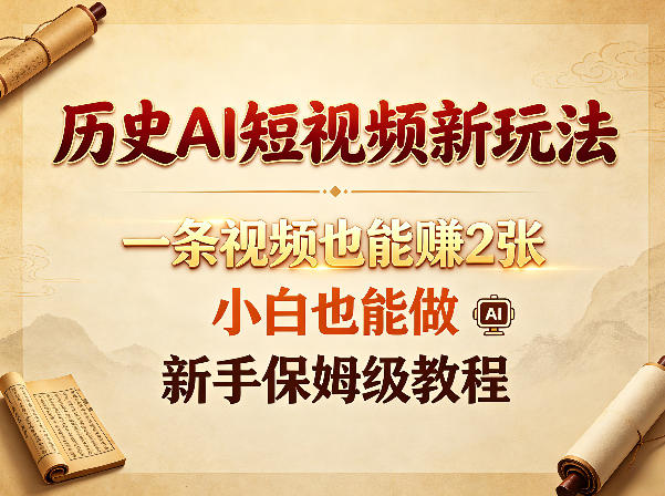历史AI短视频新玩法，一条视频也能賺2张，小白也能做，新手保姆级教程插图