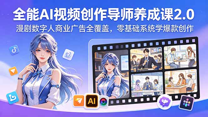 (18505期)全能AI视频创作导师养成课2.0,漫剧数字人商业广告全覆盖,零基础系统学爆款创作插图 (18505期)全能AI视频创作导师养成课2.0,漫剧数字人商业广告全覆盖,零基础系统学爆款创作插图