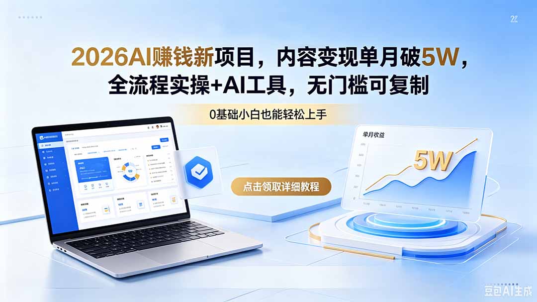 (18476期)2026AI赚钱新项目,内容变现单月破5W,全流程实操+AI工具,无门槛可复制插图 (18476期)2026AI赚钱新项目,内容变现单月破5W,全流程实操+AI工具,无门槛可复制插图