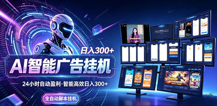 AI智能广告挂G项目，无需人工，单机稳定日入200+，可矩阵放大，24小时不间断刷广告賺收益插图