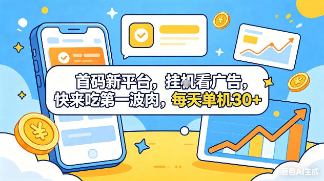 首码新平台，挂G自动看广告，快来吃第一波肉，每天单机30+，可矩阵放大插图