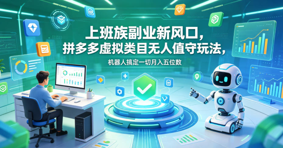 上班族副业新风口，拼多多虚拟类目无人值守玩法，机器人搞定一切月入五位数插图