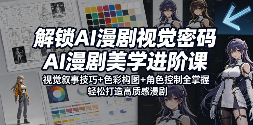 解锁AI漫剧视觉密码，AI漫剧美学进阶课，视觉叙事技巧+色彩构图+角色控制全掌握，轻松打造高质感漫剧插图