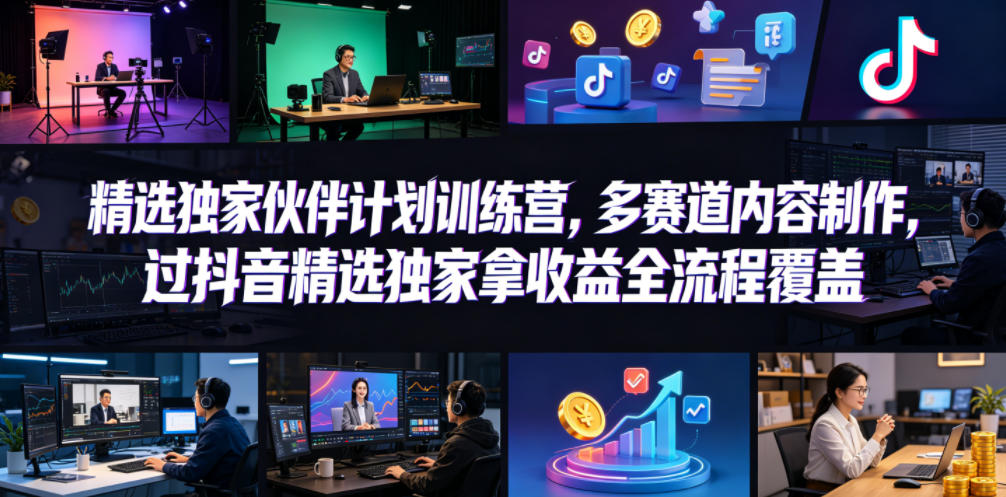 小豁食堂精选独家伙伴计划训练营，多赛道内容制作，过抖音精选独家拿收益全流程覆盖插图