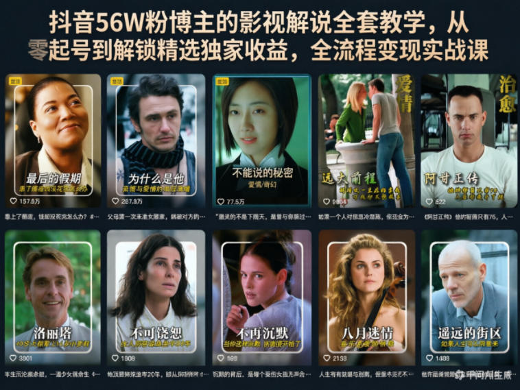 抖音56W粉博主的影视解说全套教学，从零起号到解锁精选独家收益，全流程变现实战课插图