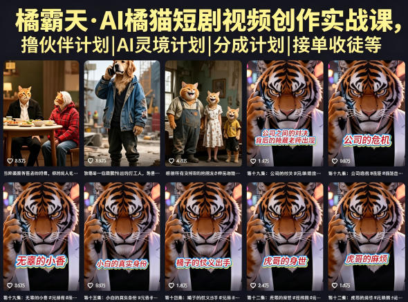橘霸天·AI橘猫短剧视频创作实战课，撸伙伴计划|AI灵境计划|分成计划|接单收徒等插图