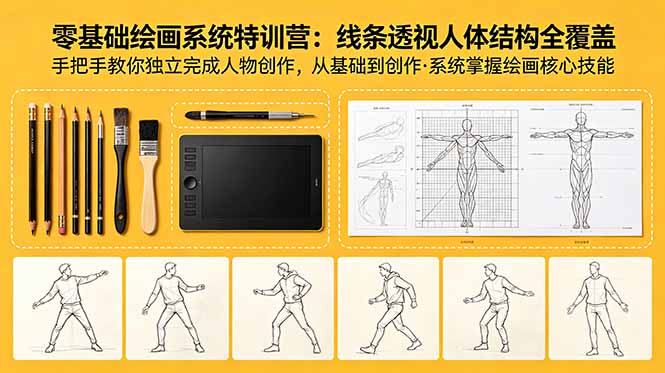 (18615期)零基础绘画系统特训营:线条透视人体结构全覆盖,手把手教你独立完成人物创作插图 (18615期)零基础绘画系统特训营:线条透视人体结构全覆盖,手把手教你独立完成人物创作插图