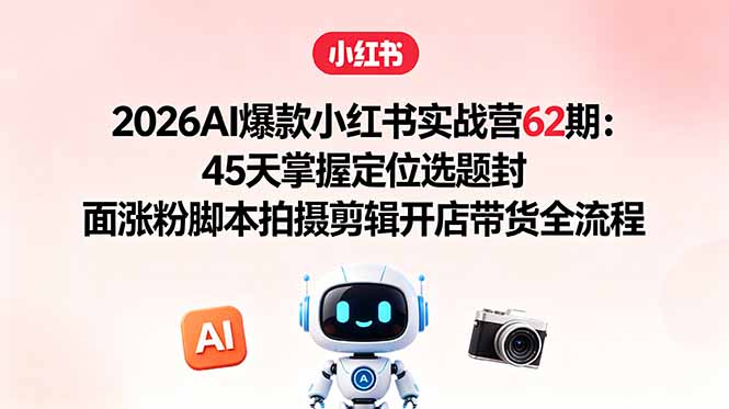 (18606期)2026AI爆款小红书实战营62期:45天掌握定位选题封面涨粉脚本拍摄剪辑开店带货全流程插图 (18606期)2026AI爆款小红书实战营62期:45天掌握定位选题封面涨粉脚本拍摄剪辑开店带货全流程插图