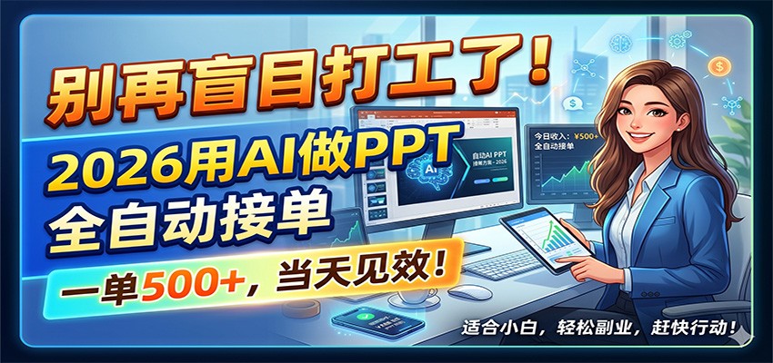 别再盲目打工了!2026用AI做PPT全自动接单,一单5张+,当天见效!插图 别再盲目打工了!2026用AI做PPT全自动接单,一单5张+,当天见效!插图
