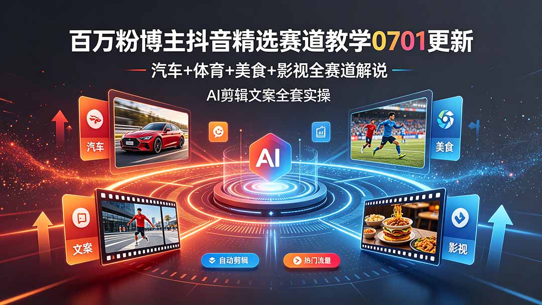 (19144期)百万粉博主抖音精选赛道教学-0701更新,汽车+体育+美食+影视全赛道解说,AI剪辑文案全套实操插图 (19144期)百万粉博主抖音精选赛道教学-0701更新,汽车+体育+美食+影视全赛道解说,AI剪辑文案全套实操插图