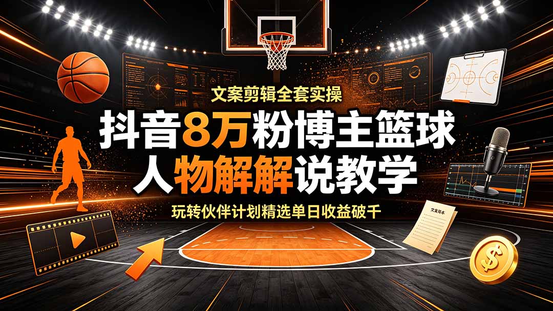 (19135期)抖音8万粉博主篮球人物解说教学,文案剪辑全套实操,玩转伙伴计划精选单日收益破千插图 (19135期)抖音8万粉博主篮球人物解说教学,文案剪辑全套实操,玩转伙伴计划精选单日收益破千插图