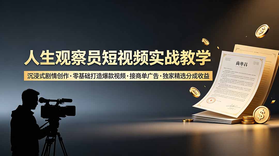 (19113期)人生观察员短视频实战教学,沉浸式剧情创作,零基础打造爆款视频,接商单广告,独家精选分成收益插图 (19113期)人生观察员短视频实战教学,沉浸式剧情创作,零基础打造爆款视频,接商单广告,独家精选分成收益插图