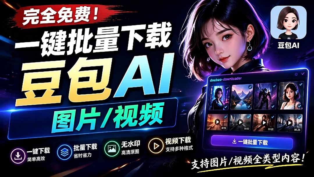 (19107期)Github最新发布!一键批量下载豆包AI无水印图片/视频,简单易用,自动解析提示词,doubao-downloader插图 (19107期)Github最新发布!一键批量下载豆包AI无水印图片/视频,简单易用,自动解析提示词,doubao-downloader插图