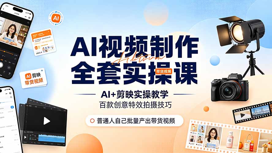 (19200期)AI视频制作全套实操课,多款AI工具搭配剪映教学,百种特效运镜拍摄实操,抖音账号带货运营全覆盖插图 (19200期)AI视频制作全套实操课,多款AI工具搭配剪映教学,百种特效运镜拍摄实操,抖音账号带货运营全覆盖插图
