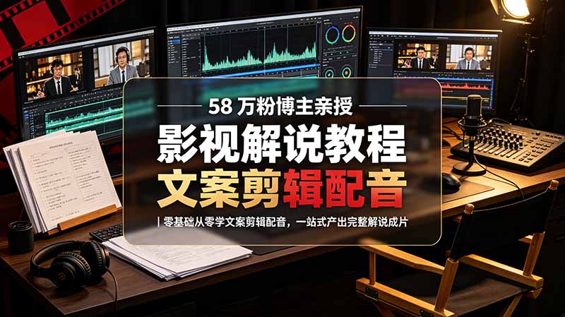 (19160期)58 万粉博主荧幕春秋亲授影视解说教程|零基础从零学文案剪辑配音,一站式产出完整解说成片插图 (19160期)58 万粉博主荧幕春秋亲授影视解说教程|零基础从零学文案剪辑配音,一站式产出完整解说成片插图