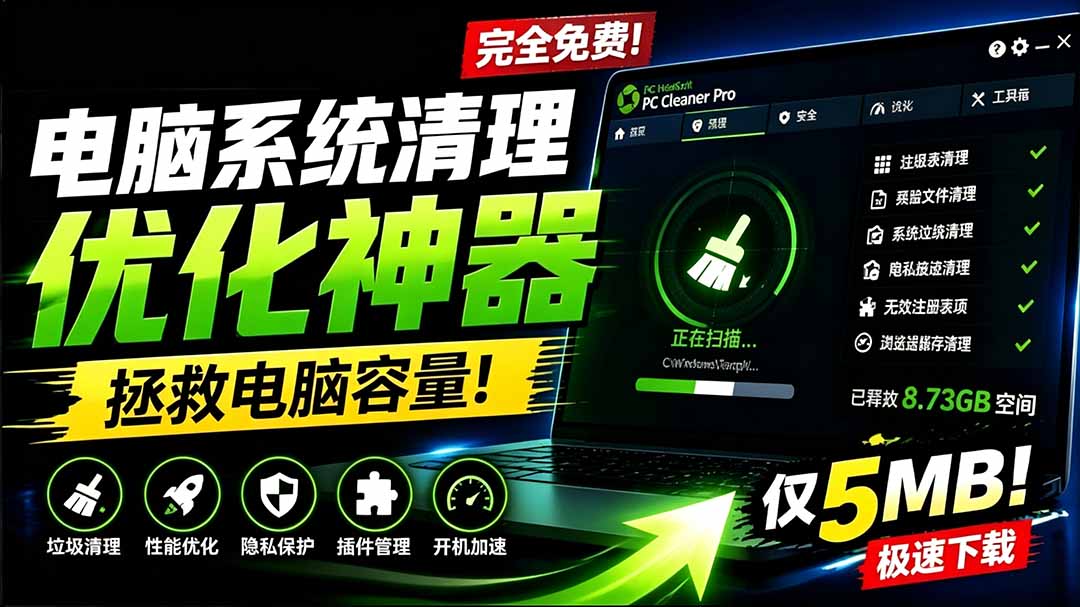 （19282期）轻松吊打Win系统自带工具！电脑清理优化神器，拯救电脑容量，仅5MB，完全免费使用 PC Cleaner Pro插图