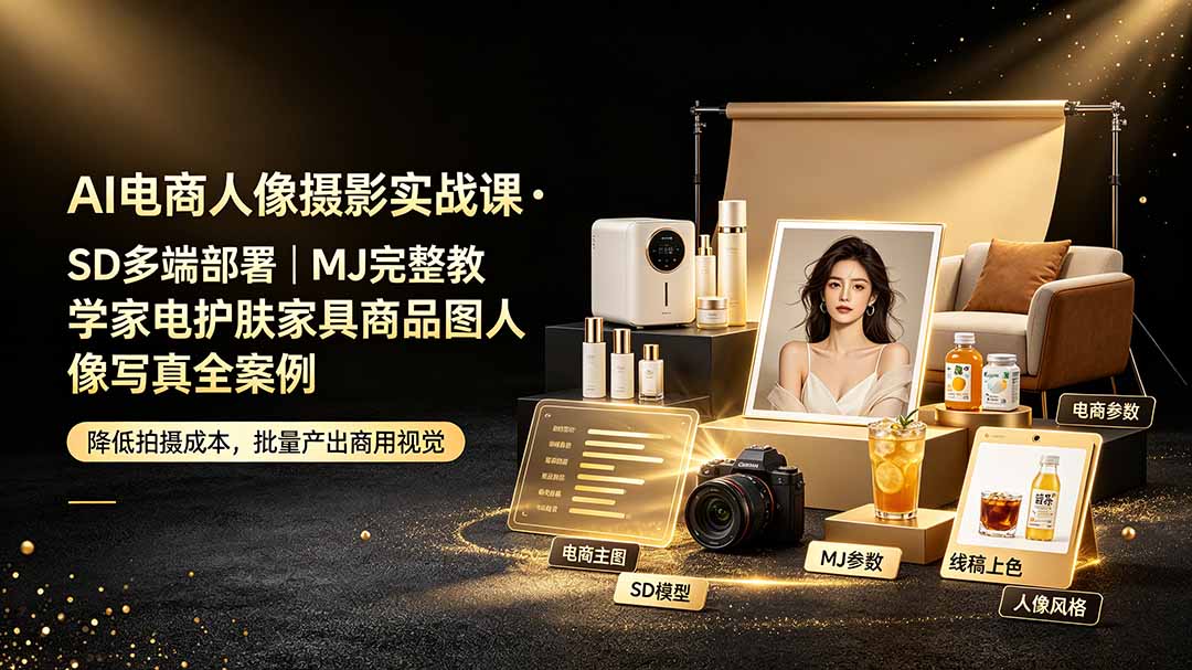 (19262期)AI电商人像摄影实战课·SD多端部署|MJ完整教学|家电护肤家具商品图人像写真全案例插图 (19262期)AI电商人像摄影实战课·SD多端部署|MJ完整教学|家电护肤家具商品图人像写真全案例插图