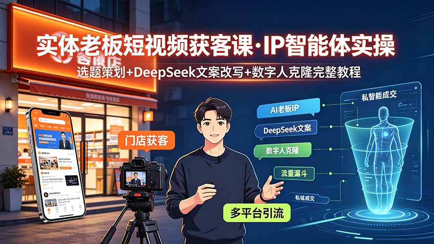 (19260期)实体老板短视频获客课·IP智能体实操|选题策划+DeepSeek文案改写+数字人克隆完整教程插图 (19260期)实体老板短视频获客课·IP智能体实操|选题策划+DeepSeek文案改写+数字人克隆完整教程插图
